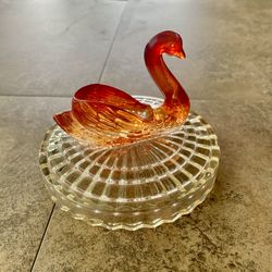 Vintage Amberina Glass Swan Lid