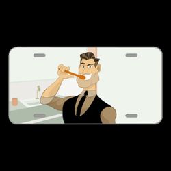 License Plate Novelty Car Front Man Mirror Tooth Blue Bathroom