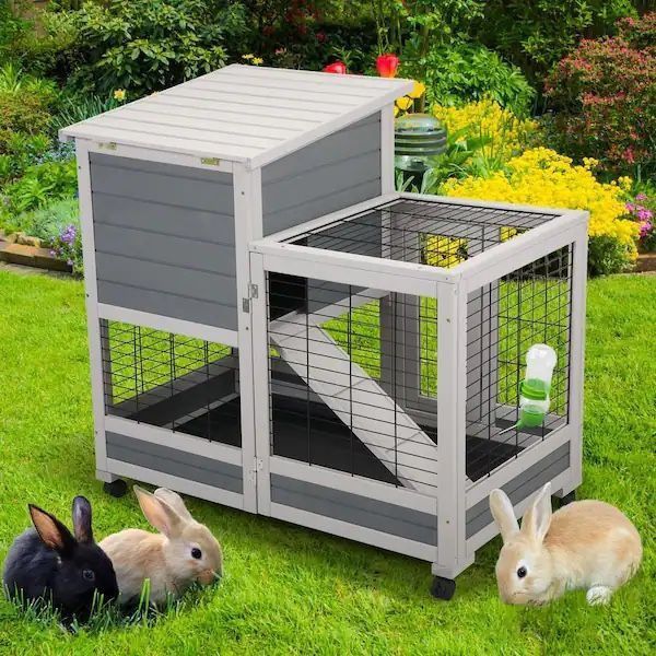 
New Wooden Rabbit Hutch Bunny Cage Small Animal House with 4 Casters
