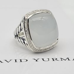 David Yurman Sterling Silver Albion 20mm Moonstone Ring Sz 6.5 I