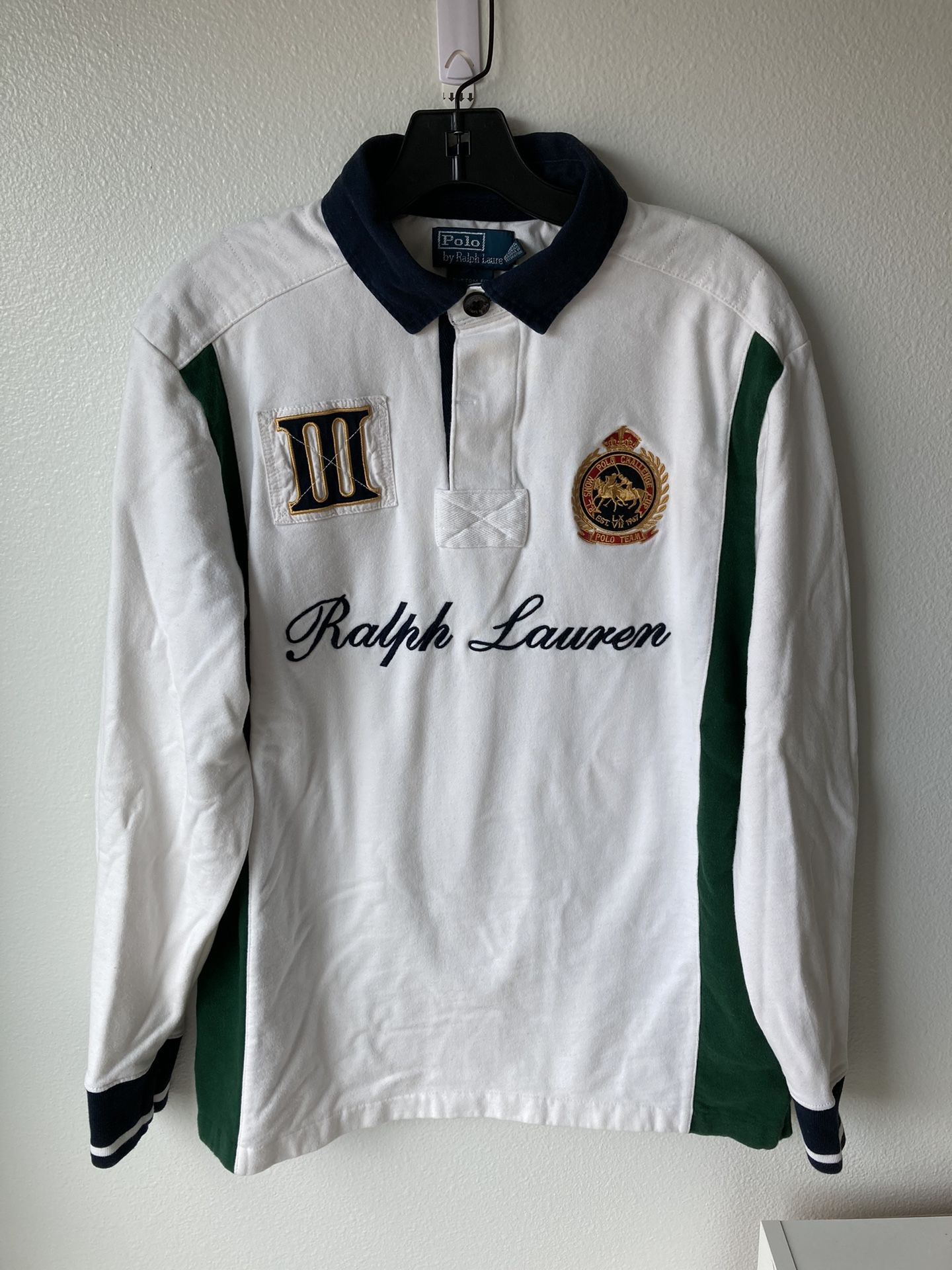 Vintage Polo Ralph Lauren Snow Challenge Cup Men Shirt White RL Custom Size L