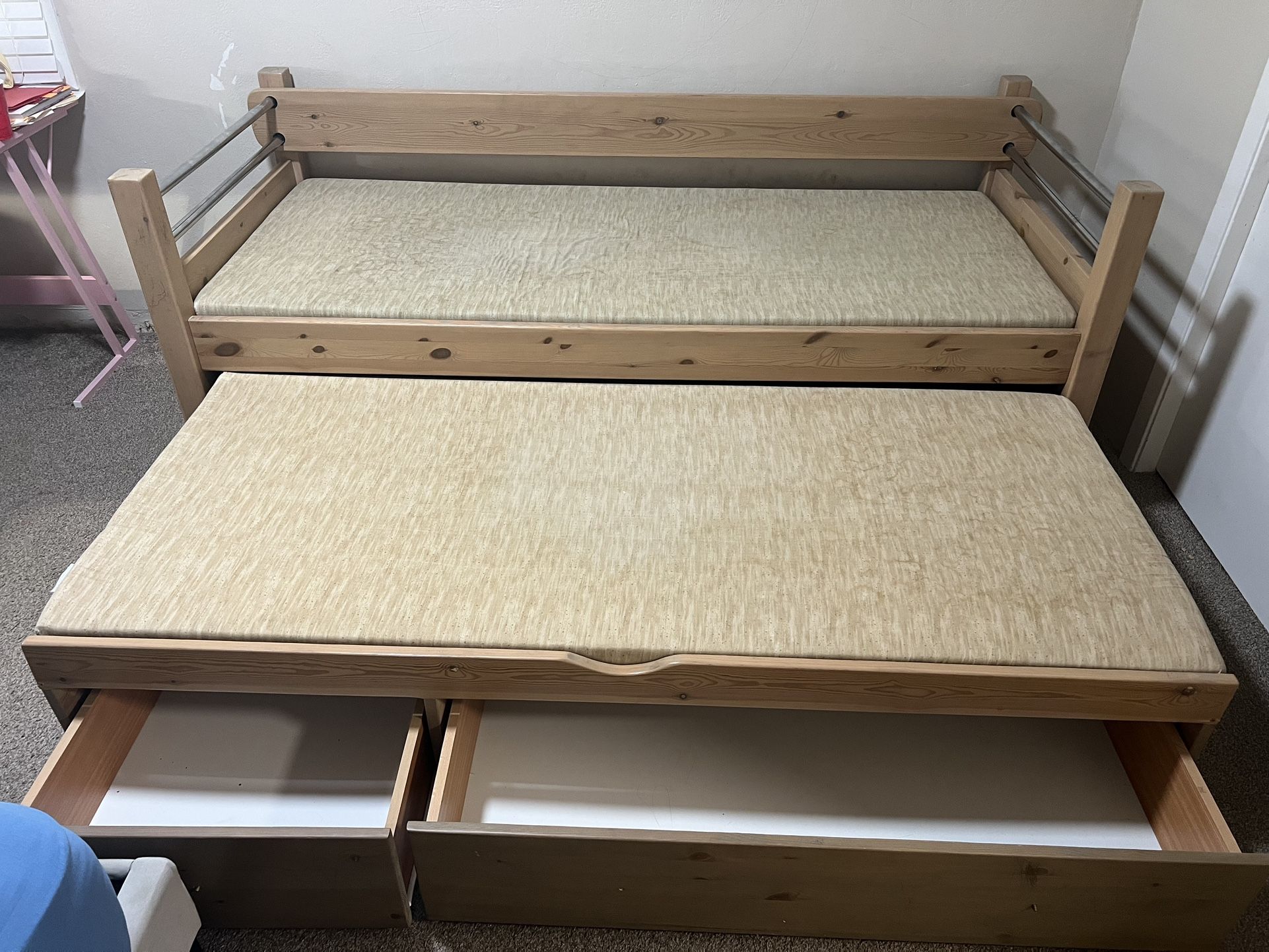 Solid pine double twin xl bed with mattresses 