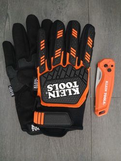 Klein Tools Heavy Duty Gloves, Large and Klein Tools FLICKBLADE Folding Pocket