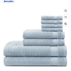 Mainstays Supersoft 100% Cotton 8-Piece Fade Resistant Towel Set, Placid Blue