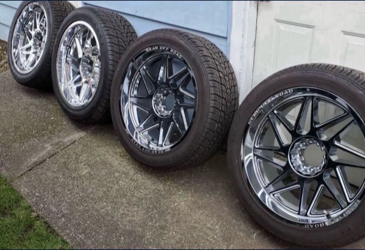 6 Lug 22 inch Universal Chevy GMC Ram Ford 22x10 Inch Wheels Rims and Tires