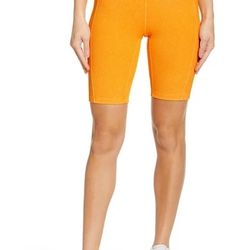 Zella SNOW WASH RIB BIKE SHORTS IN ORANGE BRIGHT women size M