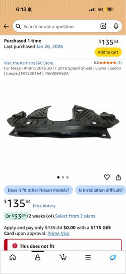 Nissan Altima 2016-2018 Splash Shield