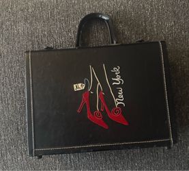 Vintage Black Leather New York Embroidered Red Heels Train Case