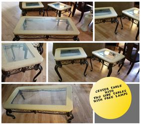 Coffee table with two side tables and two free lamps