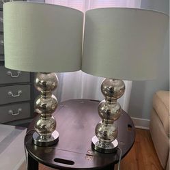 Set Of Two Mercury Glass Lamps 26” Tall