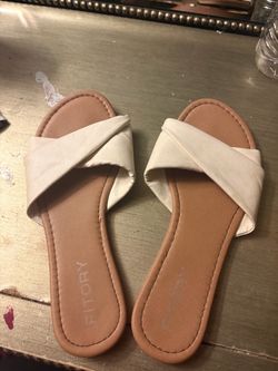Cream Cross-Strap Slide Sandals