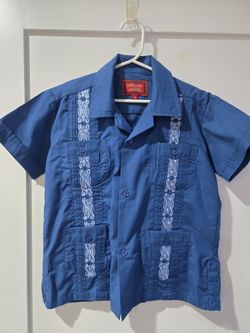 Blue Guayabera Mexican Wedding Shirt For Kids