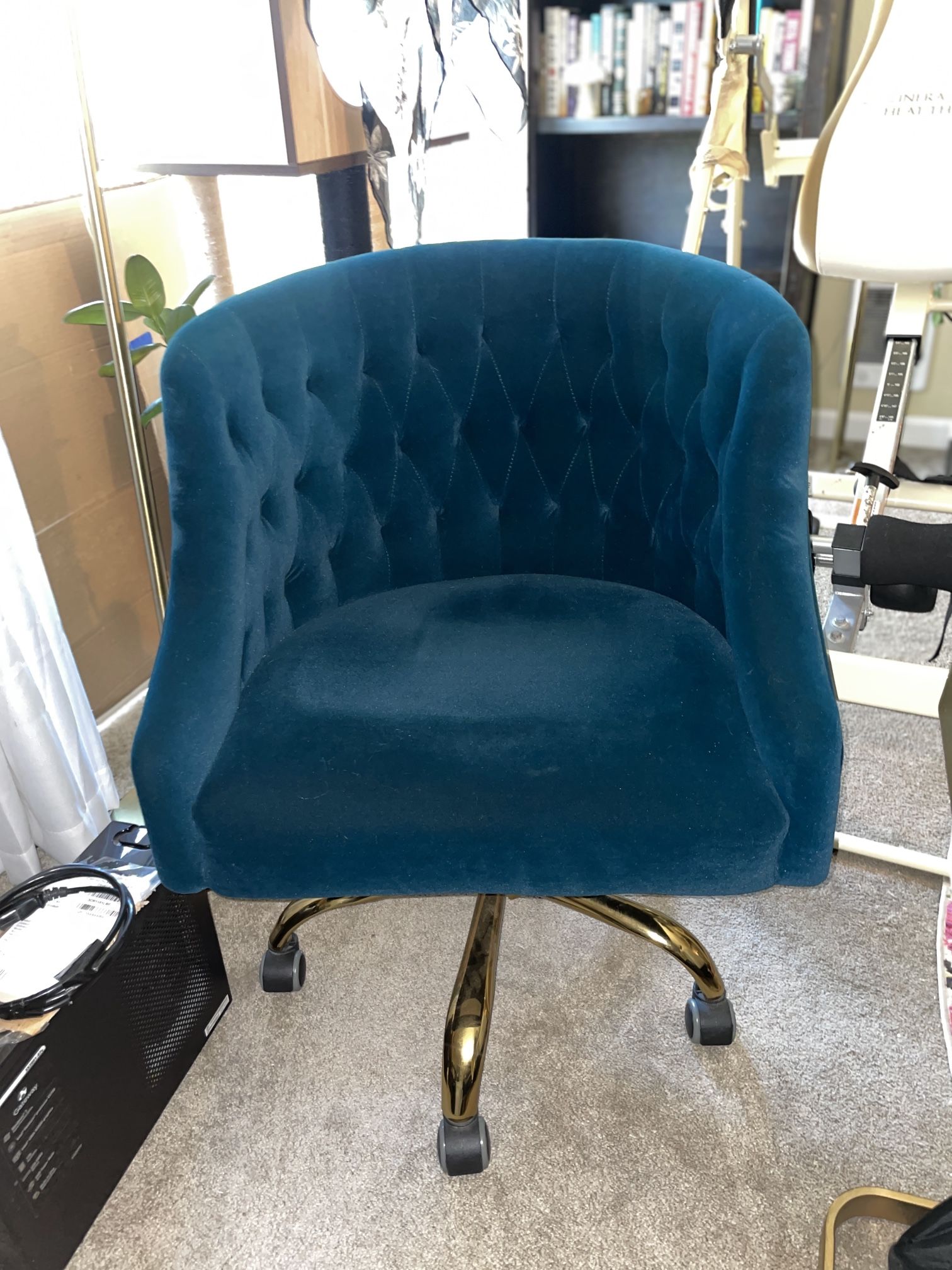 Mid Century Modern Teal Velvet Tufted Desk Chair