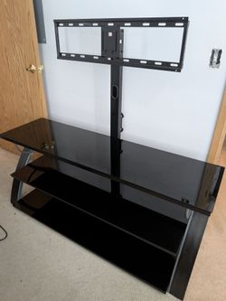 Glass shelf tv stand with swivel mount