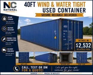 40 FT Wind & Water Tight Shipping Container Delivered to Detroit, MI – $2,532