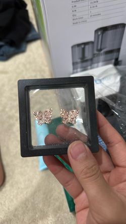 Rose Gold Crystal Butterfly Stud Earrings