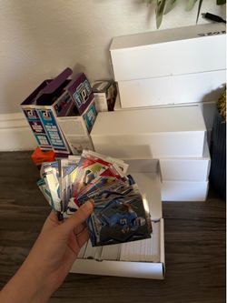 Box of football sports trading cards