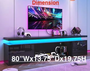 🥨80"W TV Stand for Up to 90" TVs,High Gloss LED TV Stand Entertainment Center with Power Outlet for 75/80/90 inch TV, Modern Media TV Console Cabinet
