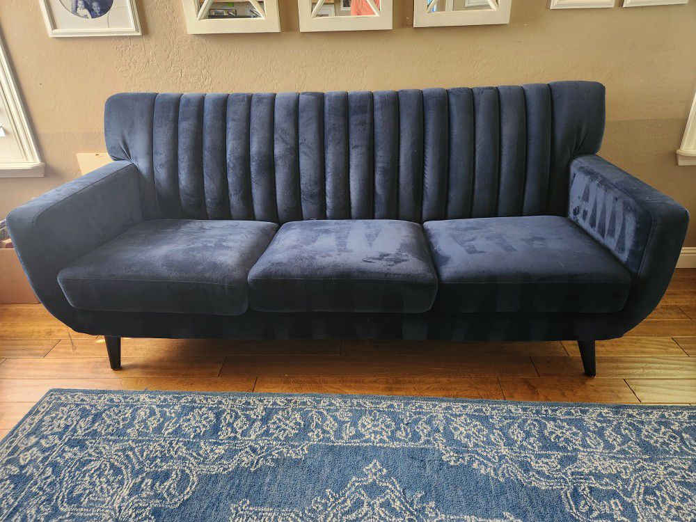 84" Living Room Velvet Sofa Couch Peacock Blue