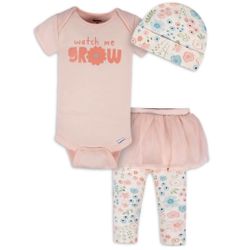 GERBER newborn 3pc baby girl outfit: bodysuit, tutu leggings and cap