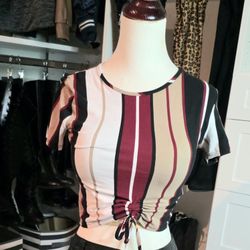 Junior Women's Striped Stretch Crop Top Size Small