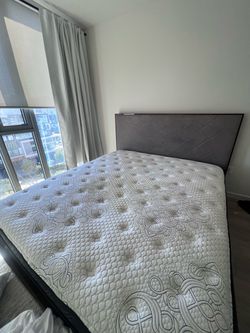 West Elm Upholstered Bed + Mattress — $550 OBO