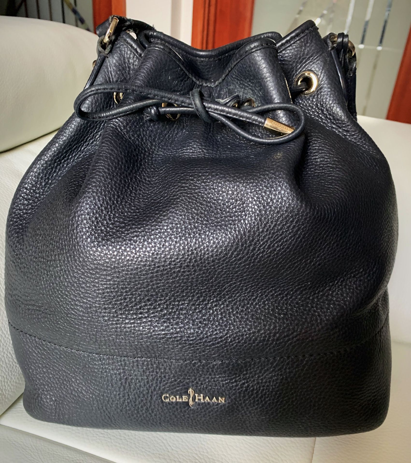 Cole Haan Italian Leather Large Bucket Tote Bag