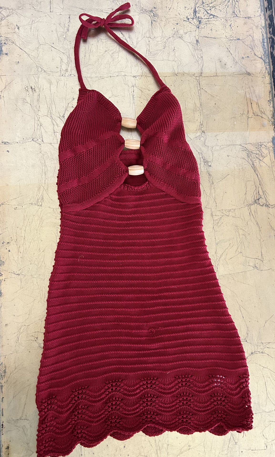 SHEIN Knitted Sundress With Wooden Beads Upfront, Size Medium (6) Like Ne