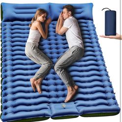 Double Sleeping Pad - Self Inflating Sleeping Mat 4" Extra-Thick for 2 Person with Pillow Built-in Foot Pump Camping Pad for Backpacking, Hiking, Trav