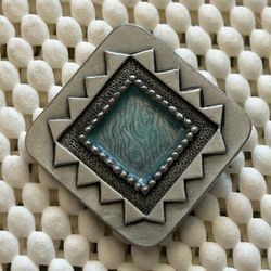 Vintage Esther Fuhrman Turquoise Geometric Pin/Pendant With A Drop Down Loop Signed NWOT