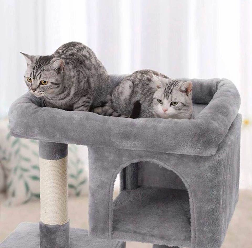 Cat Tree for Large Cats, Cat Tower with 2 Cozy Plush Condos and Sisal Posts