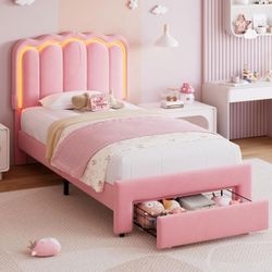 Pink Velvet Led Bed 