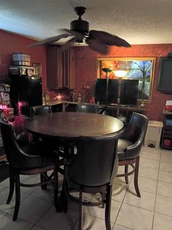Solid Wood Round Table & Chair Set w/ 5 Seats