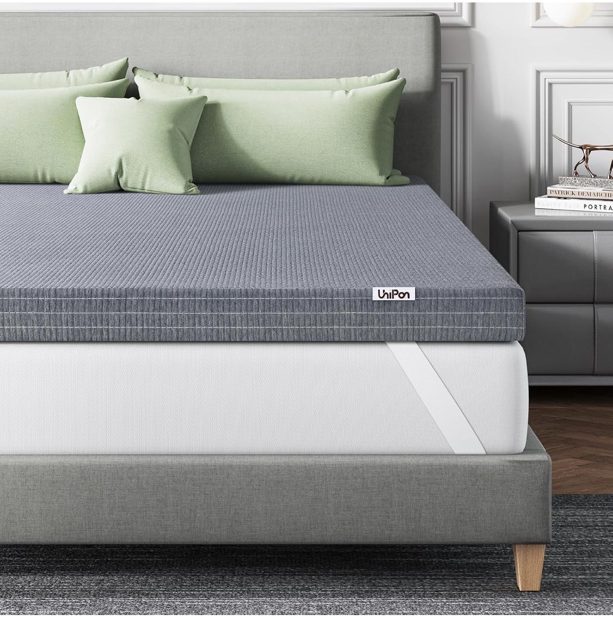 Mattress Topper Twin, 2 Inch Charcoal-Infused Extra Firm Memory Foam, CertiPUR-US Certified, Removable Cover