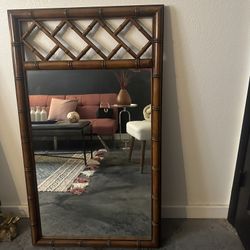Vintage MCM Lenoir Faux Bamboo Wood Mirror
