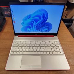 Fixed Price: HP RED Notebook Laptop 15 15.6" Intel Quad/ 8GB/ 128GB SSD Win 11 #7209-1