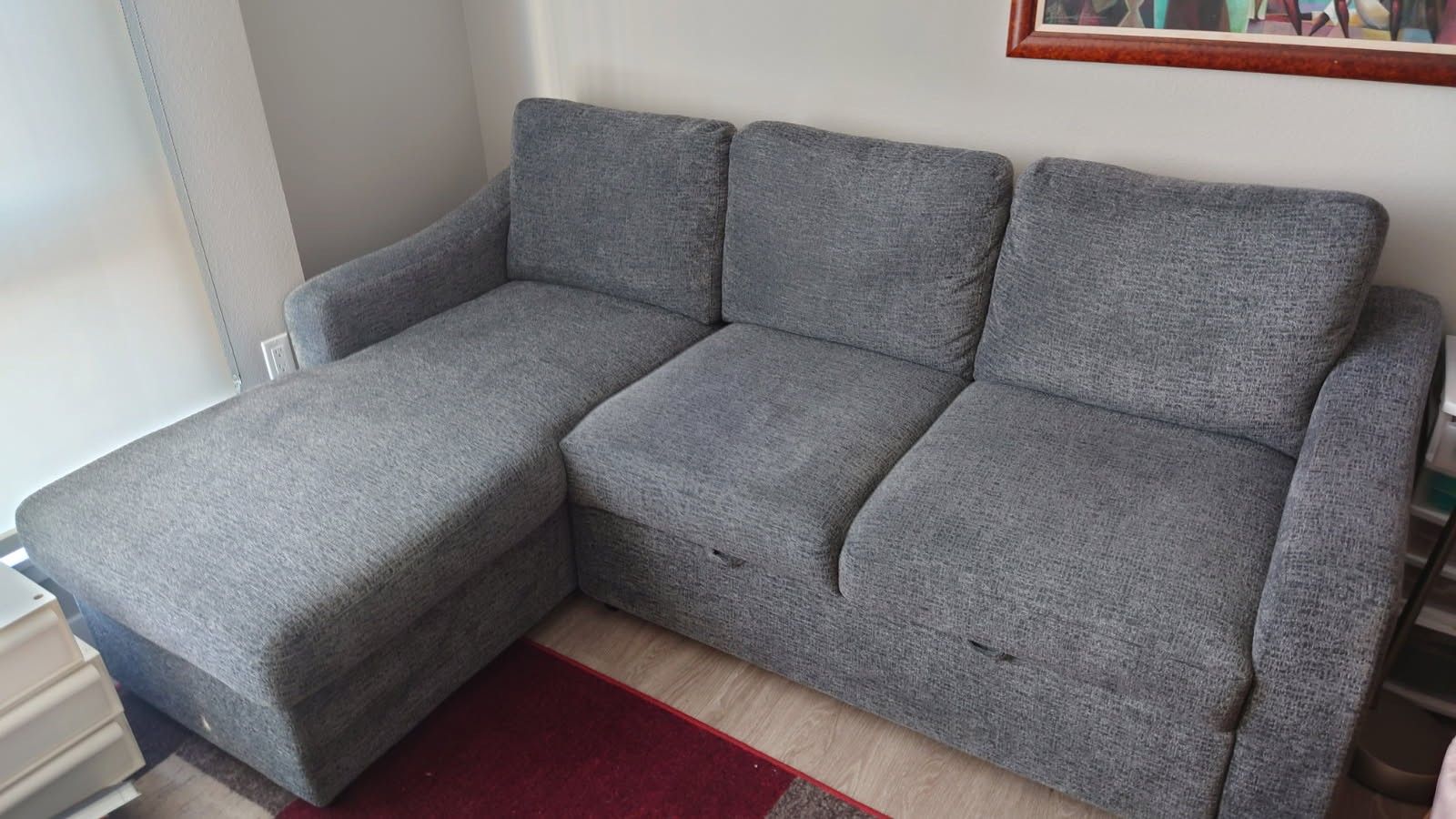 Grey L-Shaped Convertible Sofa With Queen Sized Pullout Sleeper | Like New and Gently Used