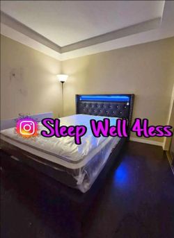 NEW QUEEN BED FRAME AND MATTRESS