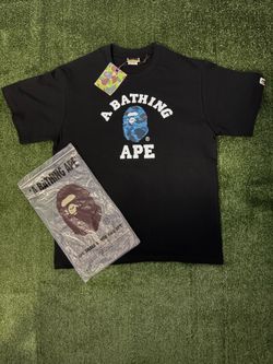Brand new BAPE (A Bathing Ape) Blue Camo Ape Head Tee in black.