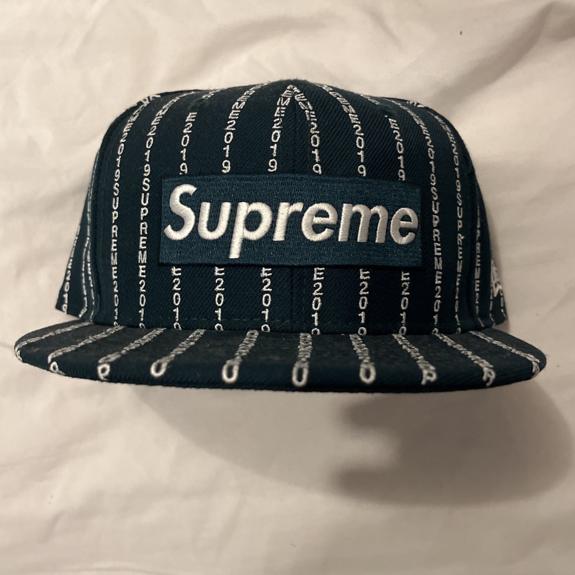 Supreme Text Stripe Hat Dark Green