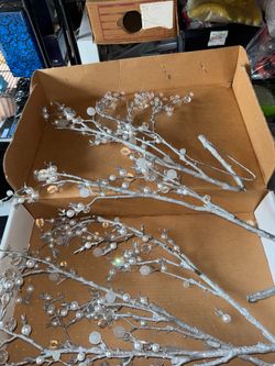 Acrylic Silver Beaded Decorative Branches Weddings, Floral Arrangements sprayed Ramas Plateadas Perlas Bodas