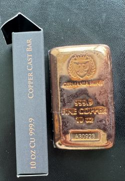 Germania Mint 10 oz 999.9 Fine Copper Cast Bar - Sealed w/ Box, Serial A30923