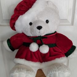 Christmas toy- polar bear stuffed animal with red dress and hat