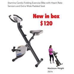 New in box open box Stamina Cardio Folding Exercise Bike with Heart Rate Sensors and Extra Wide Padded Seat $120 cash only East Palmdale