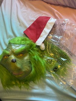 Grinch Costume Mask with Santa Hat & gloves