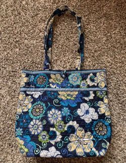 Vera Bradley Handbag Purse Mod Floral Blue Crossbody Retired Adjustable Tote EUC