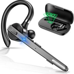 Bluetooth Headset, Wireless Bluetooth Earpiece with 500mAh Charging Case 72H Talktime ENC Noise Cancelling Microphone for Cell Phone Call V5.1 Hands-F
