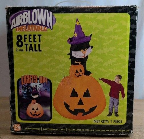 RARE Gemmy 2006 Airblown Inflatable 8ft Halloween Witch Cat Jack-O-Lantern WORKS