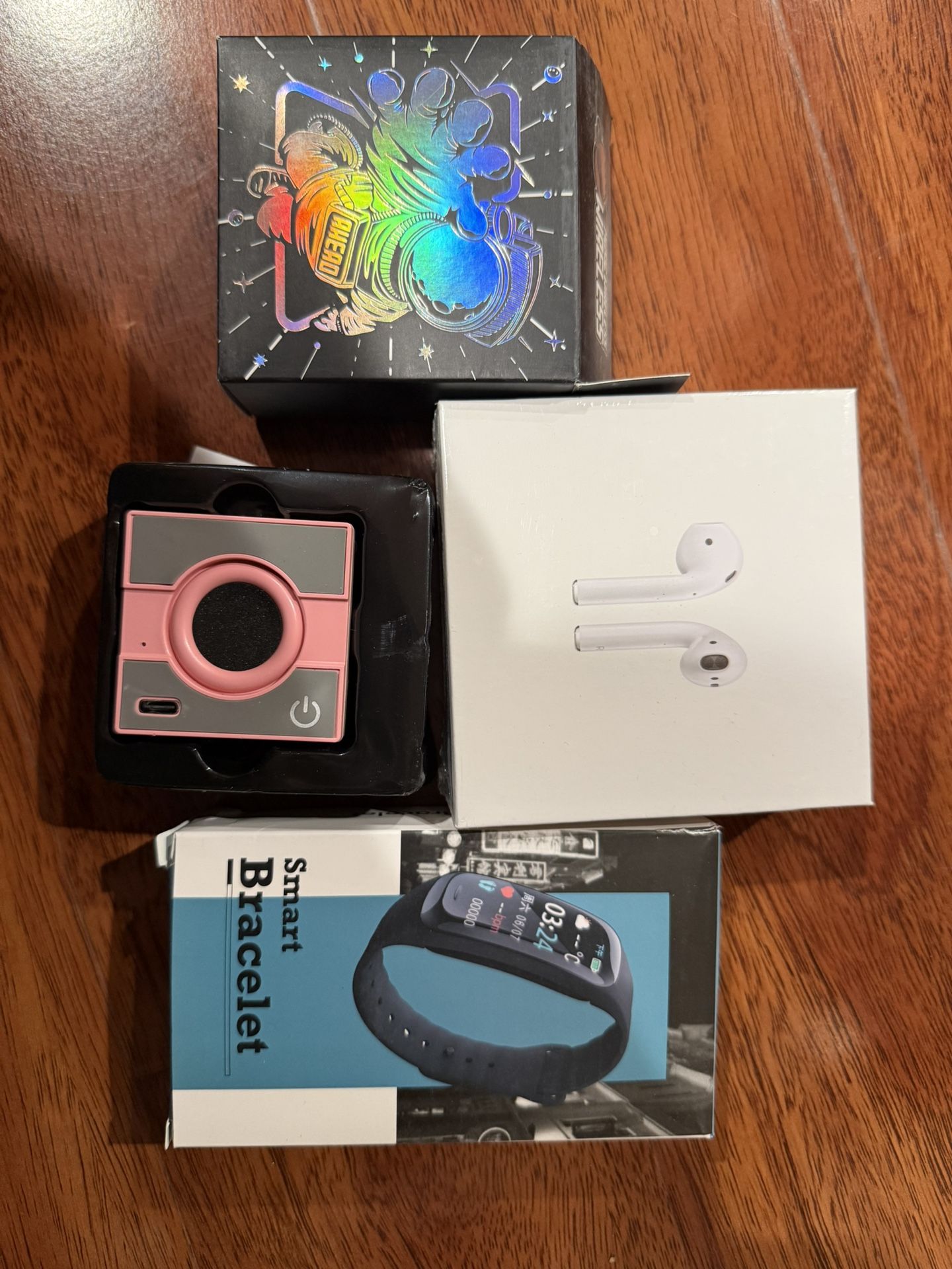 Headphones, wristbands, mini speakers