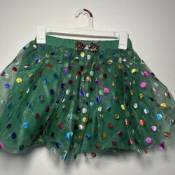 Green Holiday Confetti Kids Skirt - 9-10 Y